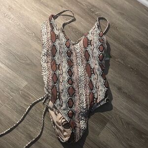 Kona Sol Snake Print One Piece Swimsuit - Brown and Cream